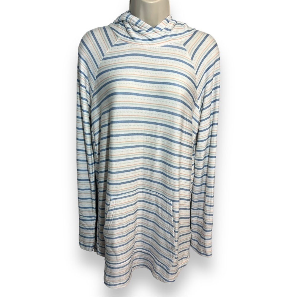 Lularoe Women’s Amber Hoodie White Blue Stripe Size Medium